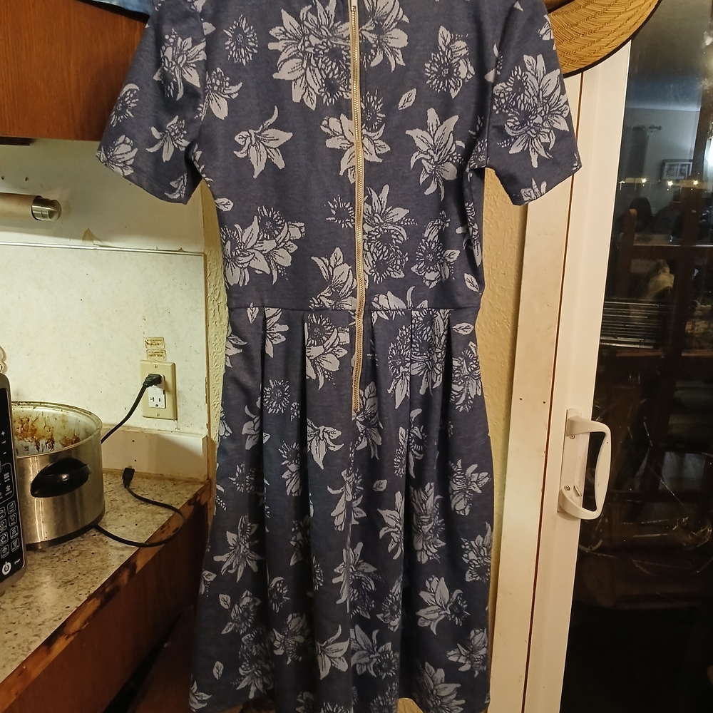 LuLaRoe Blue Floral Midi A-Line Dress With Pockets - Picture 2 of 5